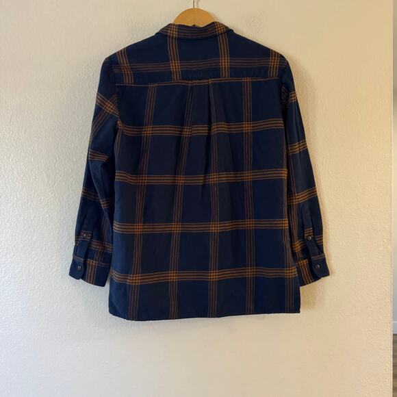 Madewell Flannel Oversized Ex-Boyfriend Shirt Womens Size S Plaid Blue Tan - Picture 3 of 9